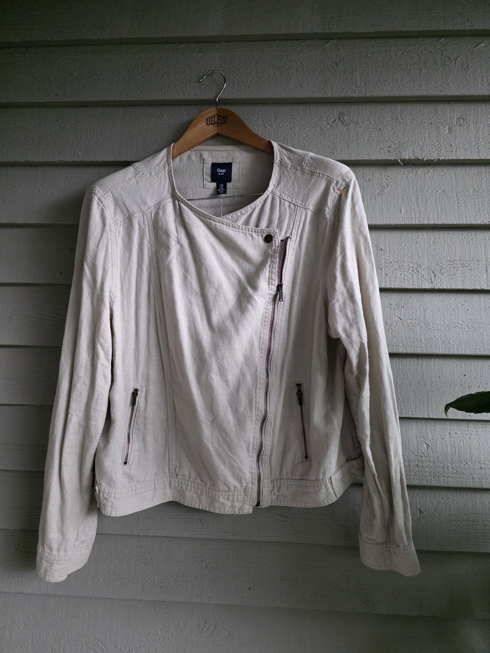 Gap Women's Linen Cream Asymmetric Zip Jacket XXL